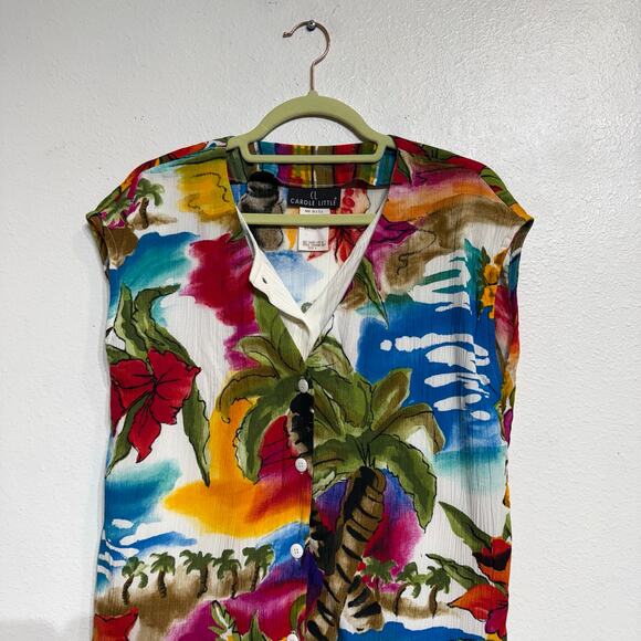 Carole Little White Tropical 2-Piece Vintage High Rise Wide Leg Pant Set Sz 6 - Picture 4 of 14